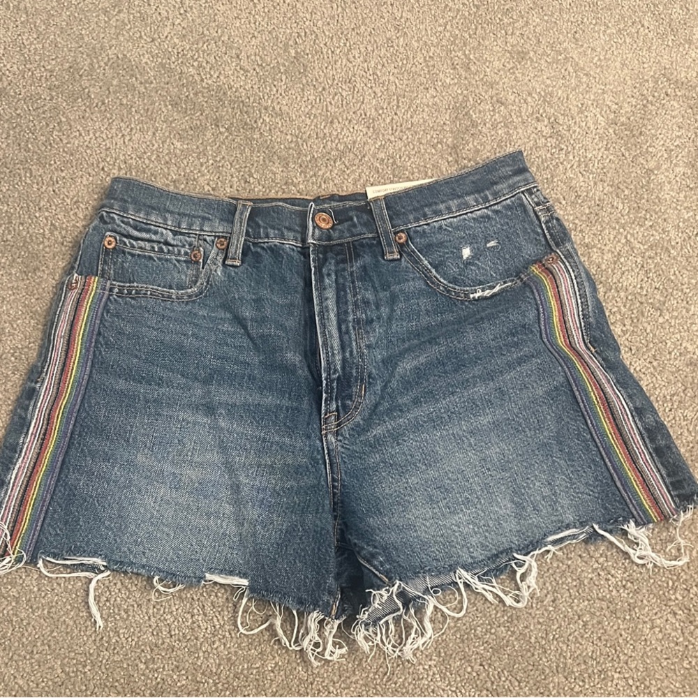 American Eagle Blue Jean Shorts with Rainbow Trim